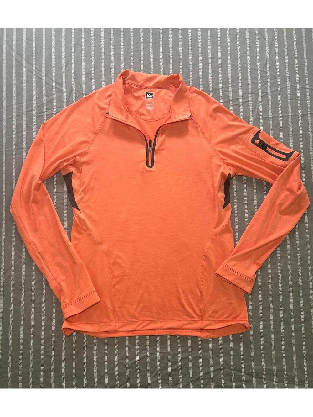 REI 1/4 Zip Performance Pullover Womens Small Orange Lightweight Base Layer Hike